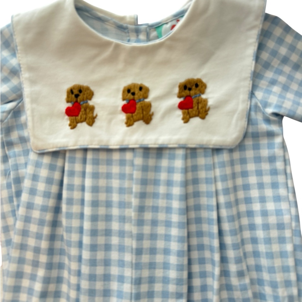 The Smocked Flamingo Valentine’s Day Puppy Romper Boys Size Three Months - Picture 4 of 8